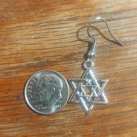 Star of David Dangle Earrings Gold over Stainless Steel Double Hexagram NEW - Picture 5 of 8